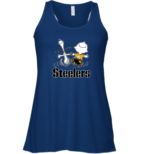 gpvm snoopy and charlie brown happy pittsburgh steelers fans flowy tank 32 front true royal