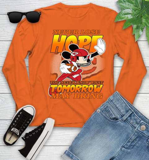 Kansas City Chiefs NFL Football Mickey Disney Never Lose Hope Youth Long Sleeve 3