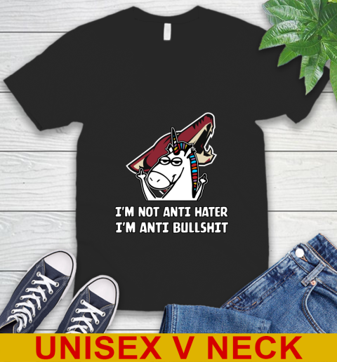 Arizona Coyotes NHL Hockey Unicorn I'm Not Anti Hater I'm Anti Bullshit V-Neck T-Shirt 2