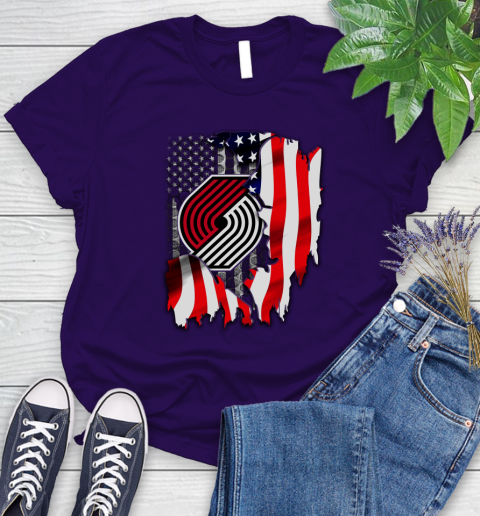 Portland Trail Blazers NBA Basketball American Flag Women's T-Shirt 4
