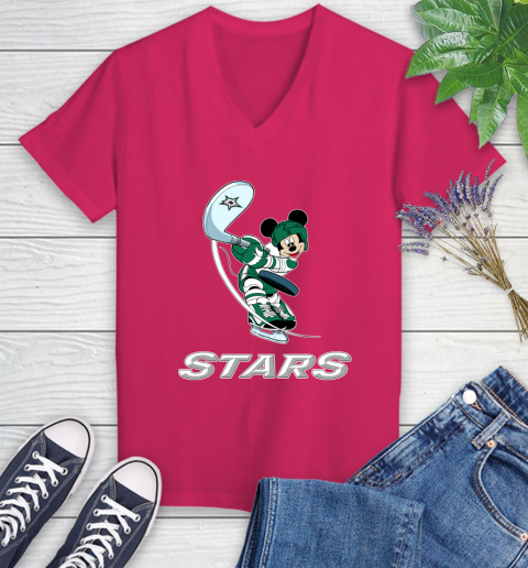 NHL Hockey Dallas Stars Cheerful Mickey Mouse Shirt Women's V-Neck T-Shirt 8