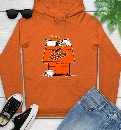 MLB Baltimore Orioles Snoopy Woodstock The Peanuts Movie Baseball T Shirt Youth Hoodie 5