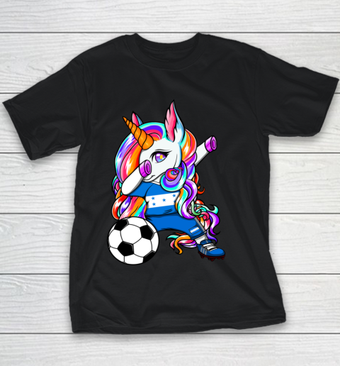 Dabbing Unicorn Honduras Soccer Fans Jersey Flag Football Youth T-Shirt