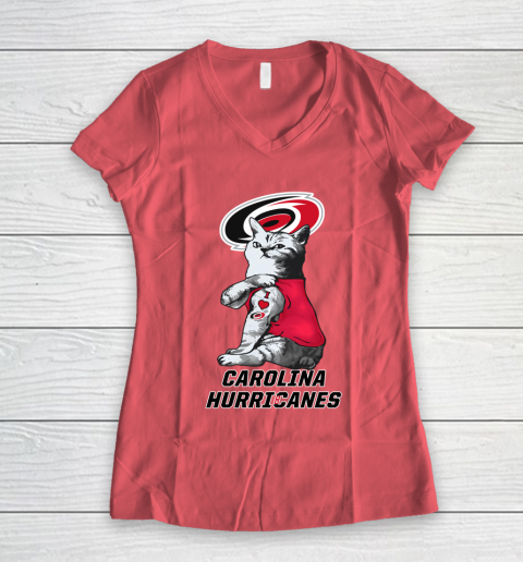 NHL My Cat Loves Carolina Hurricanes Hockey Women's V-Neck T-Shirt 4