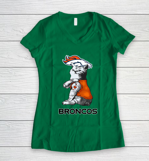 NFL Football My Cat Loves Denver Broncos Women's V-Neck T-Shirt 3