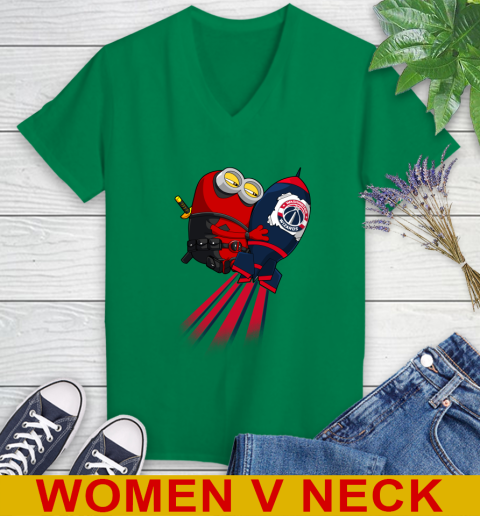 NBA Basketball Washington Wizards Deadpool Minion Marvel Shirt Women's V-Neck T-Shirt 5