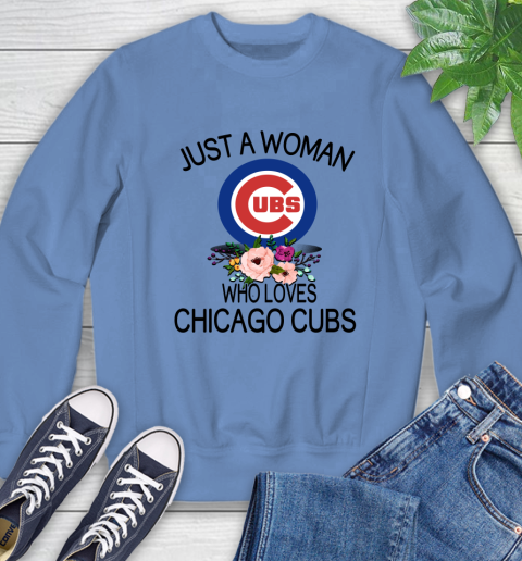 MLB Just A Woman Who Loves Chicago Cubs Baseball Sports Sweatshirt 8