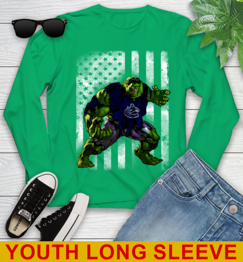 Vancouver Canucks Hulk Marvel Avengers NHL Hockey American Flag Youth Long Sleeve 7