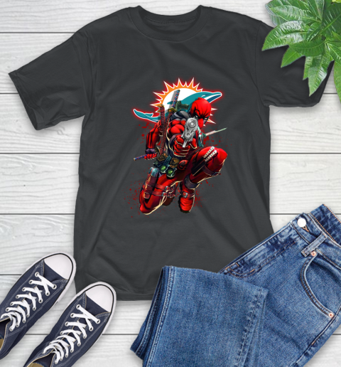 NFL Deadpool Marvel Comics Sports Football Miami Dolphins T-Shirt 2