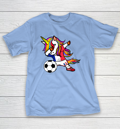 Funny Dabbing Unicorn France Football French Flag Soccer T-Shirt 23