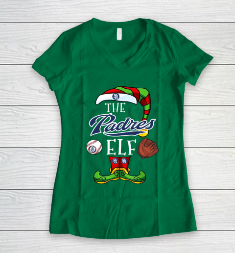 San Diego Padres Christmas ELF Funny MLB Women's V-Neck T-Shirt 3