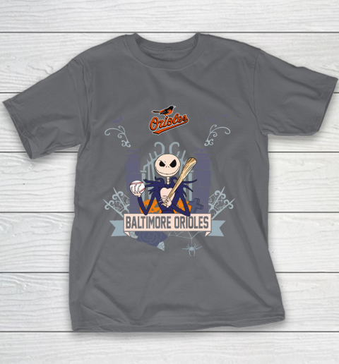 MLB Baltimore Orioles Baseball Jack Skellington Halloween Youth T-Shirt 5