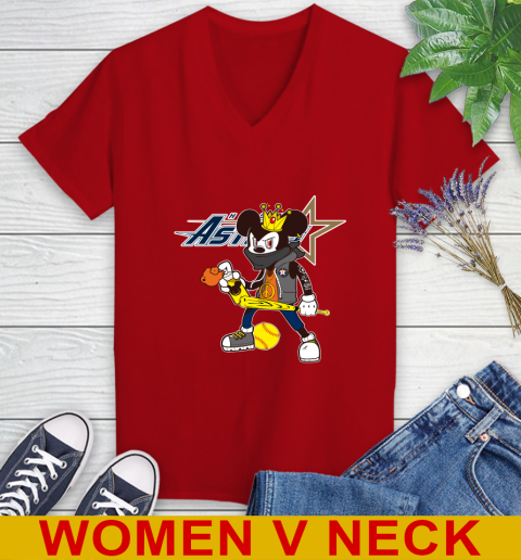 Houston Astros MLB Baseball Mickey Peace Sign Sports Women's V-Neck T-Shirt 12