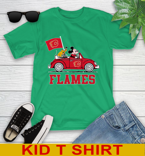 NHL Hockey Calgary Flames Pluto Mickey Driving Disney Shirt Youth T-Shirt 6