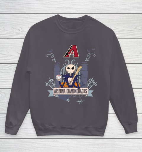MLB Arizona Diamondbacks Baseball Jack Skellington Halloween Youth Sweatshirt 5