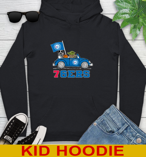NBA Basketball Philadelphia 76ers Darth Vader Baby Yoda Driving Star Wars Shirt Youth Hoodie 2