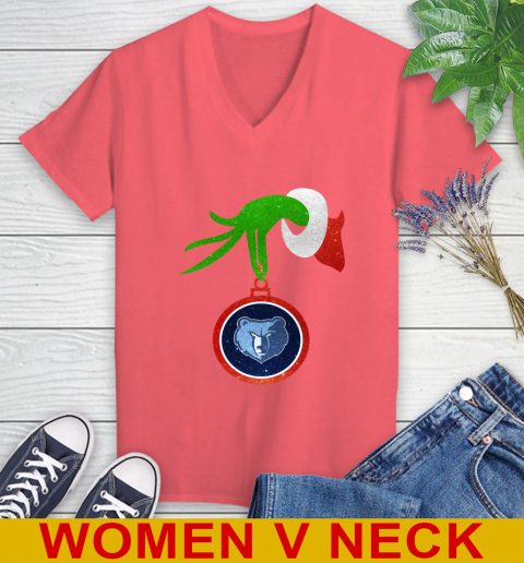 Memphis Grizzlies Grinch Merry Christmas NBA Basketball Women's V-Neck T-Shirt 7