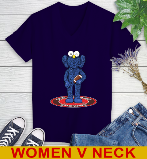 NFL Football Cleveland Browns Kaws Bff Blue Figure Shirt Women's V-Neck T-Shirt 4