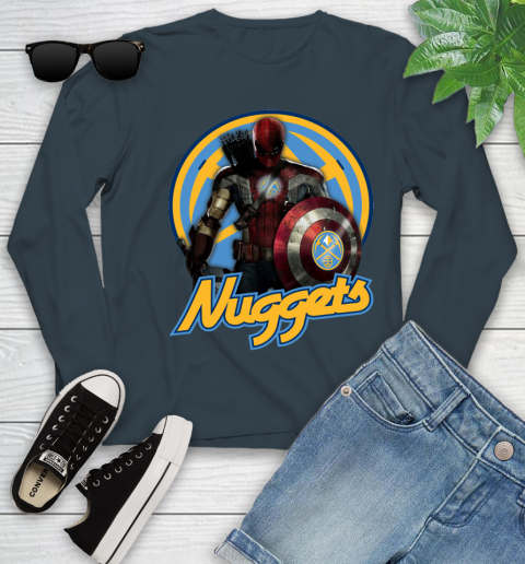 Denver Nuggets NBA Basketball Captain America Thor Spider Man Hawkeye Avengers Youth Long Sleeve 8