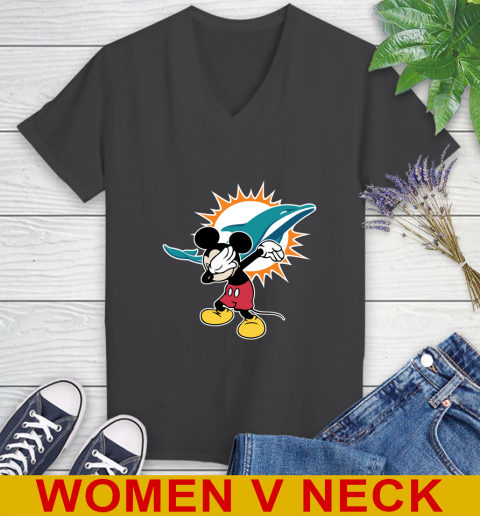 Miami Dolphins NFL Football Dabbing Mickey Disney Sports Women's V-Neck T-Shirt 9