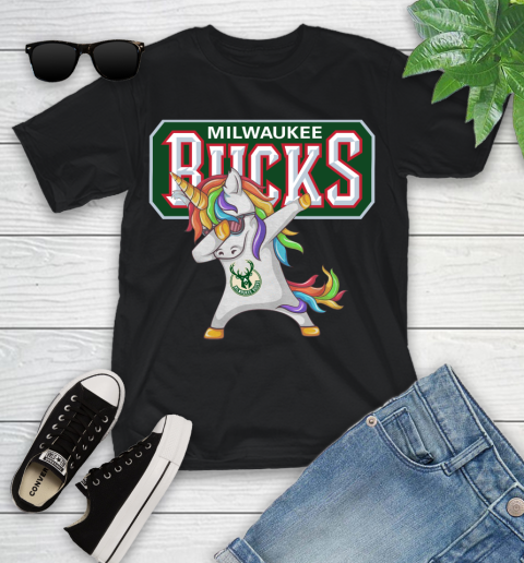 Milwaukee Bucks NBA Basketball Funny Unicorn Dabbing Sports Youth T-Shirt 2
