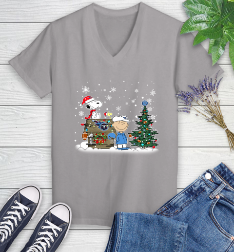 NFL Tennessee Titans Snoopy Charlie Brown Christmas Football Super Bowl Sports Women's V-Neck T-Shirt 4