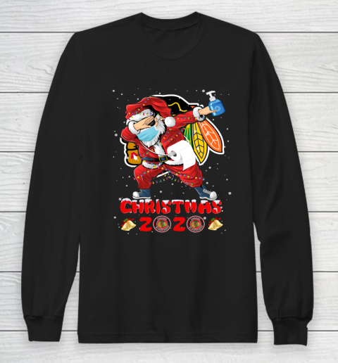 Chicago Blackhawks Funny Santa Claus Dabbing Christmas 2020 NHL Long Sleeve T-Shirt