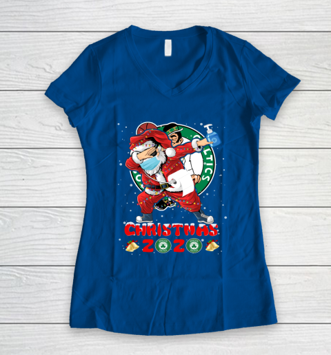 Boston Celtics Funny Santa Claus Dabbing Christmas 2020 NBA Women's V-Neck T-Shirt 7