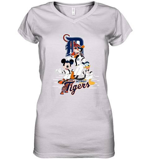 Detroit Tigers Mickey Donald And Goofy Baseball Women's V-Neck T-Shirt