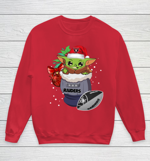 Oakland Raiders Christmas Baby Yoda Star Wars Funny Happy NFL Youth Sweatshirt 9