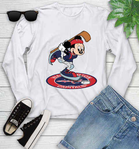 NHL Hockey Washington Capitals Cheerful Mickey Disney Shirt Youth Long Sleeve 2