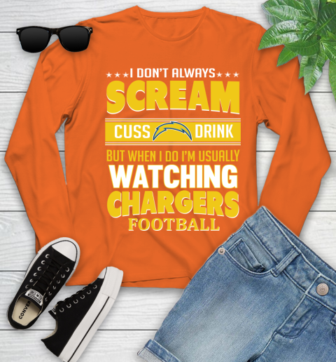 San Diego Chargers NFL Football I Scream Cuss Drink When I'm Watching My Team Youth Long Sleeve 3