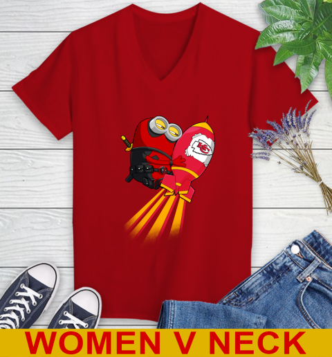 NFL Football Kansas City Chiefs Deadpool Minion Marvel Shirt Women's V-Neck T-Shirt 10