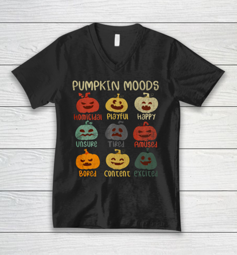 Halloween Pumpkins Emotions Funny Pumpkin Moods V-Neck T-Shirt