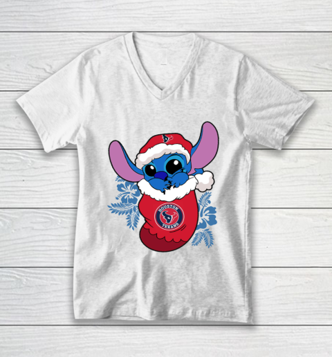 Houston Texans Christmas Stitch In The Sock Funny Disney NFL V-Neck T-Shirt 2