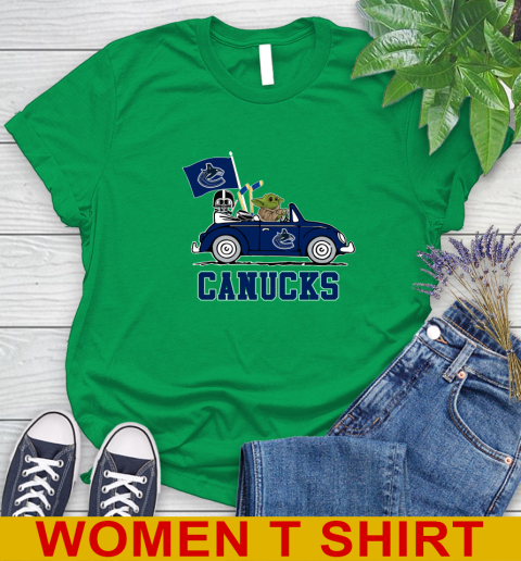 NHL Hockey Vancouver Canucks Darth Vader Baby Yoda Driving Star Wars Shirt Women's T-Shirt 6