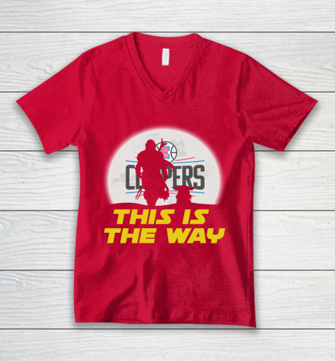 LA Clippers NBA Basketball Star Wars Yoda And Mandalorian This Is The Way V-Neck T-Shirt 6