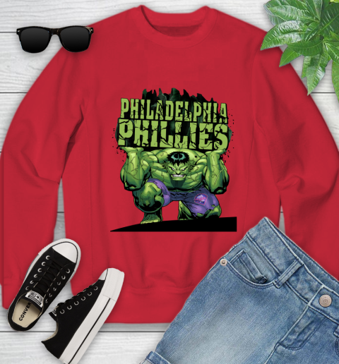 Philadelphia Phillies MLB Baseball Incredible Hulk Marvel Avengers Sports Youth Sweatshirt 10 Philadelphia Phillies MLB Baseball Incredible Hulk Marvel Avengers Sports Youth Sweatshirt - Image 10
