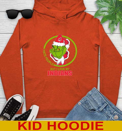 Cleveland Indians MLB Christmas Grinch I Hate People But I Love My Favorite Baseball Team Youth Hoodie 5