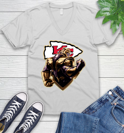 NFL Thanos Avengers Endgame Football Sports Kansas City Chiefs V-Neck T-Shirt