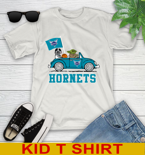 NBA Basketball Charlotte Hornets Darth Vader Baby Yoda Driving Star Wars Shirt Youth T-Shirt 12
