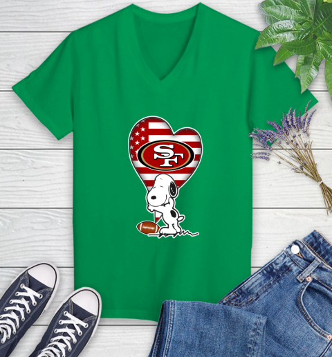 San Francisco 49ers NFL Football The Peanuts Movie Adorable Snoopy Women's V-Neck T-Shirt 5