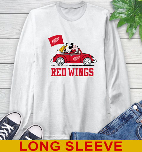 NHL Hockey Detroit Red Wings Pluto Mickey Driving Disney Shirt Long Sleeve T-Shirt