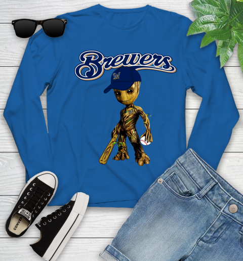 MLB Milwaukee Brewers Groot Guardians Of The Galaxy Baseball Youth Long Sleeve 9
