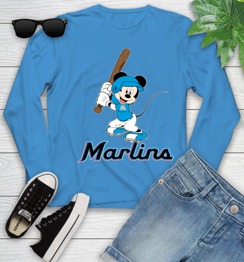 MLB Baseball Miami Marlins Cheerful Mickey Mouse Shirt Youth Long Sleeve 7