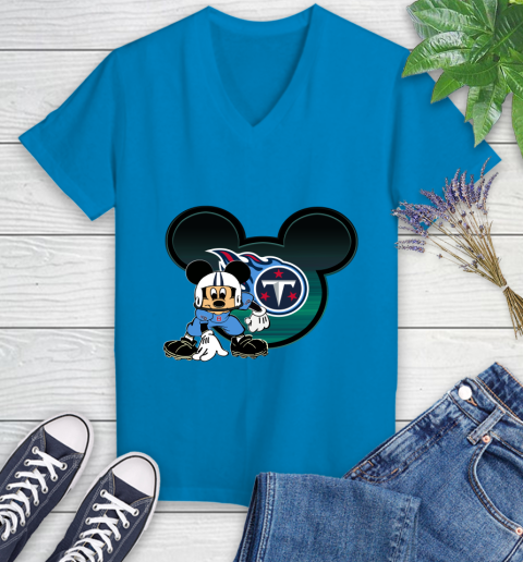 NFL Tennessee Titans Mickey Mouse Disney Football T Shirt Women's V-Neck T-Shirt 7