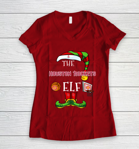 Houston Rockets Christmas ELF Funny NBA Women's V-Neck T-Shirt 8