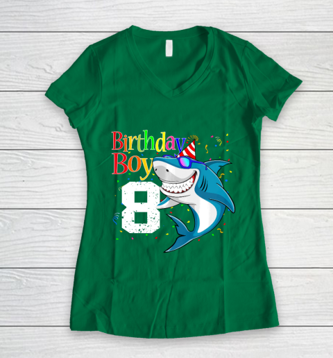 Kids 8th Birthday Boy Shark Shirts 8 Jaw Some Four Tees Boys 8 Years Old Women's V-Neck T-Shirt 3
