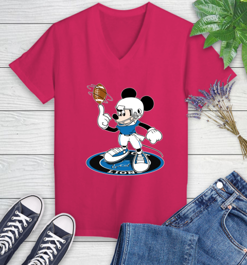 NFL Football Detroit Lions Cheerful Mickey Disney Shirt Women's V-Neck T-Shirt 8