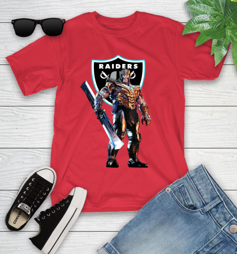 NFL Thanos Gauntlet Avengers Endgame Football Oakland Raiders Youth T-Shirt 10